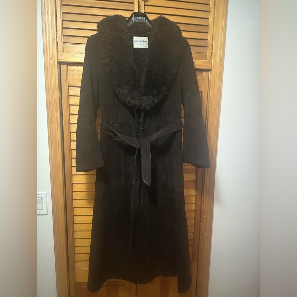 Sacks Fifth Avenue Suede Leather Warm Winter Coat Chocolate Brown